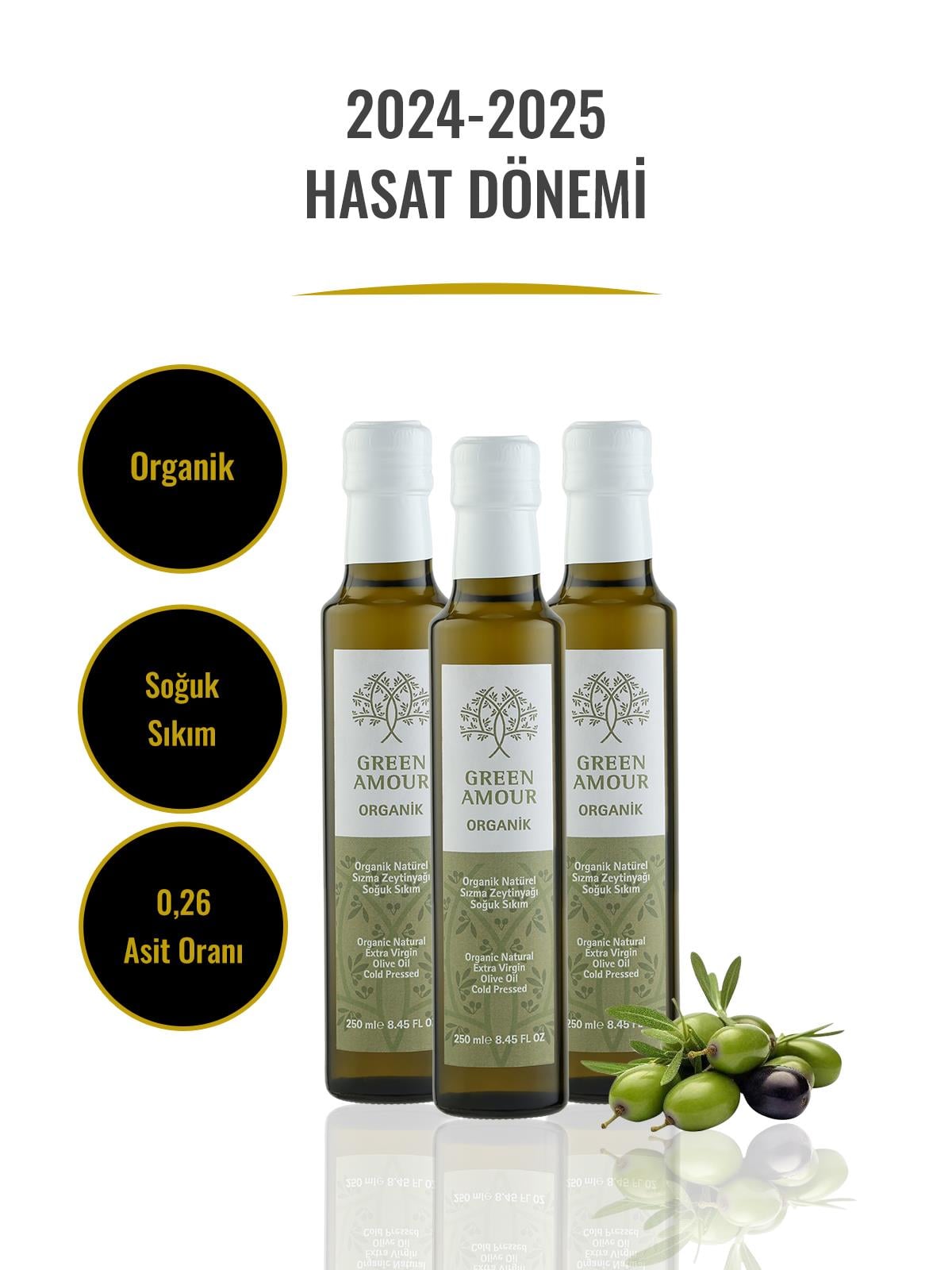 Organik Soğuk Sıkım 0,26 Asit Zeytinyağı Avantaj Paketi 250 ml*3