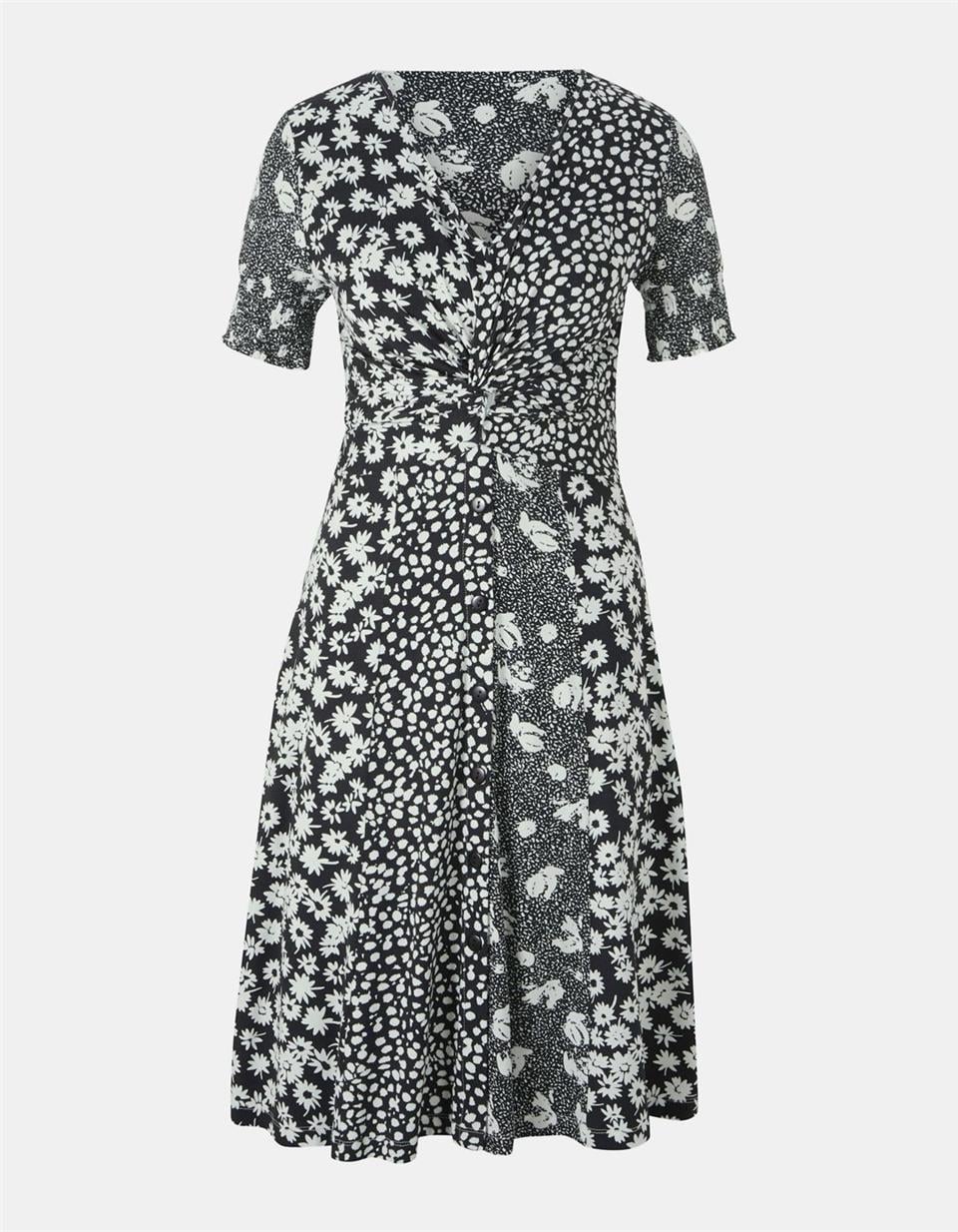 Baskılı Elbise - Siyah