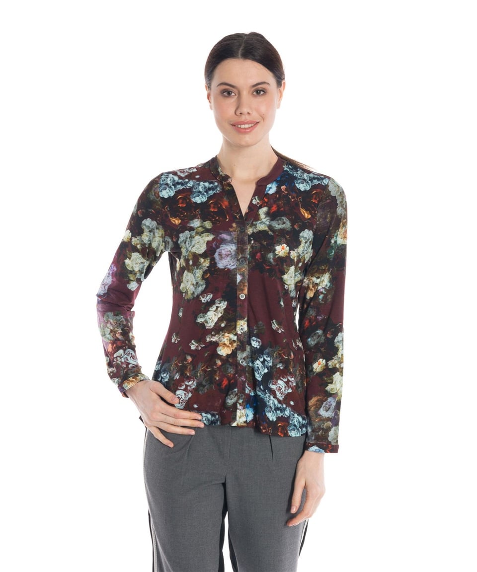 Çiçek Baskılı Gömlek - Bordo