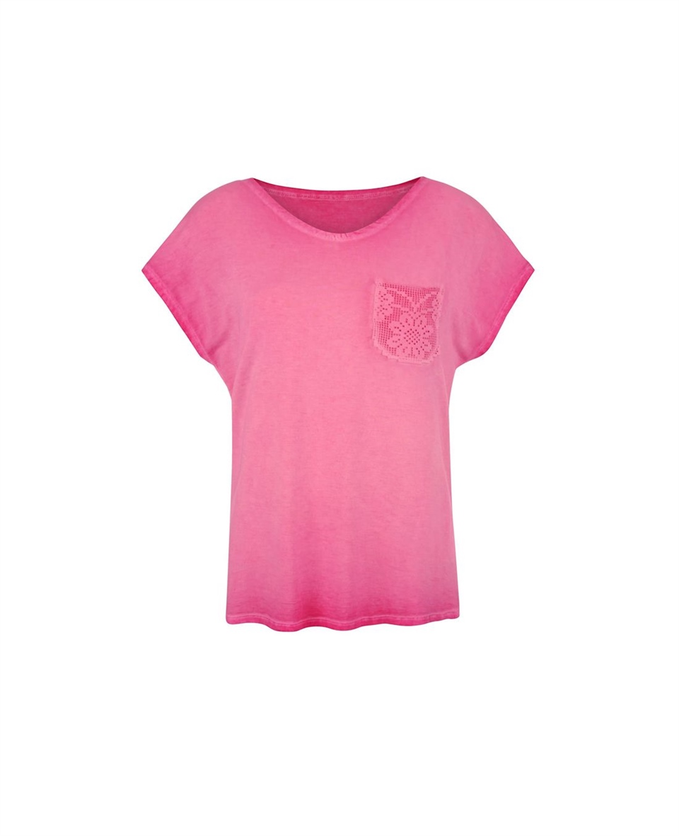 Dantel Cepli Tişört - Pembe