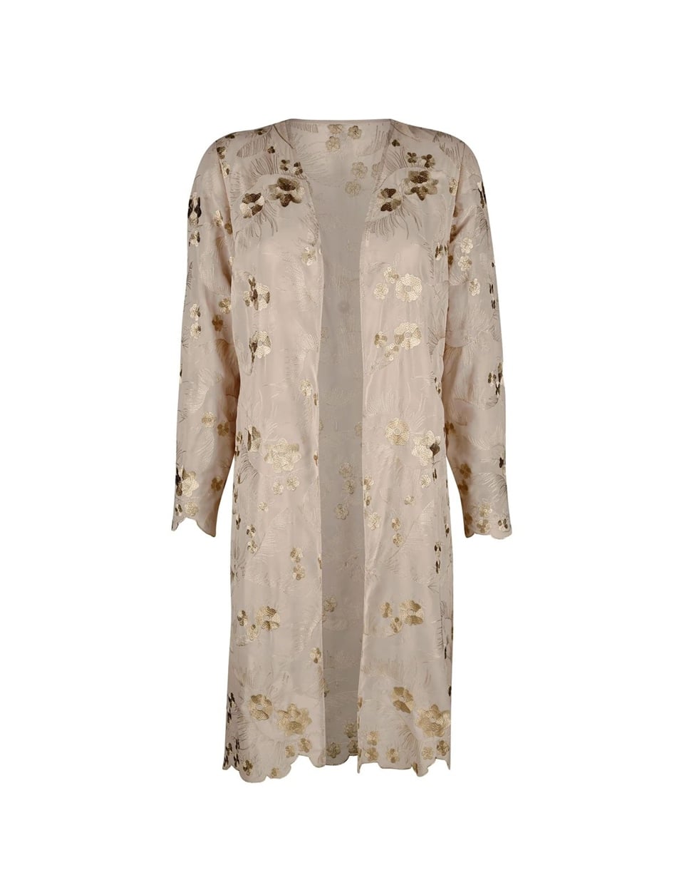 İşlemeli Uzun Ceket - Bej