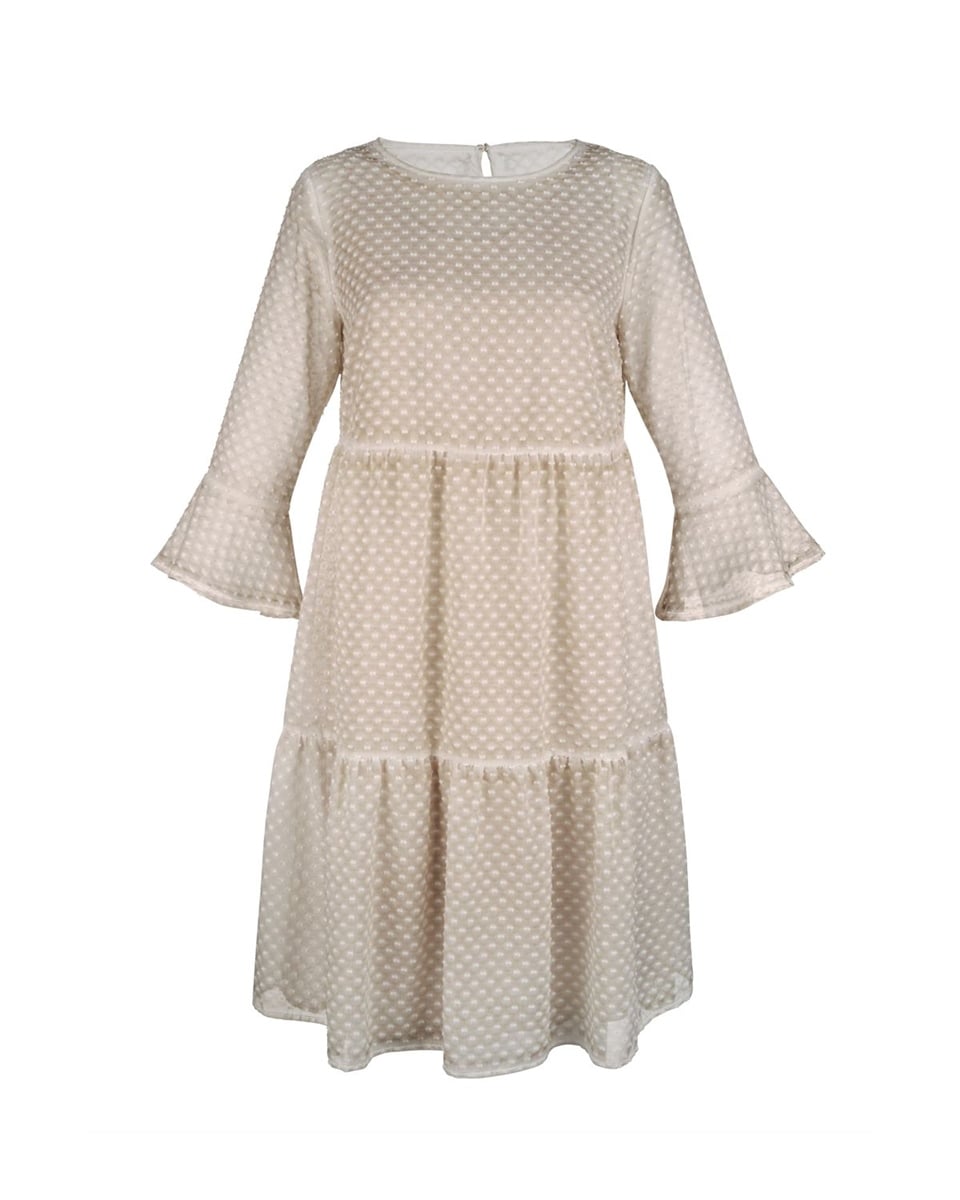 Ponpon Şifon Elbise - Kum