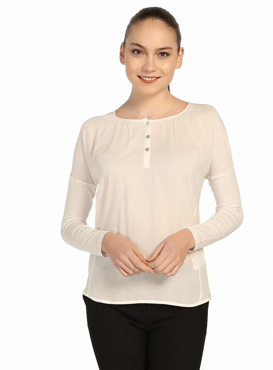 Uzun Kollu T-shirt - Ekru