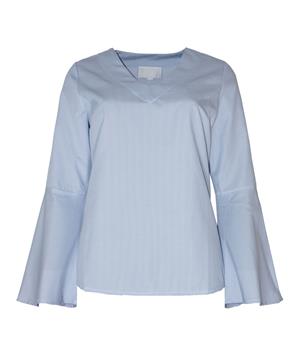 Çizgili Kolu Volan Bluz - Mavi