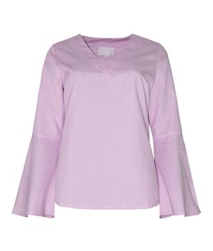 Çizgili Kolu Volan Bluz - Pembe