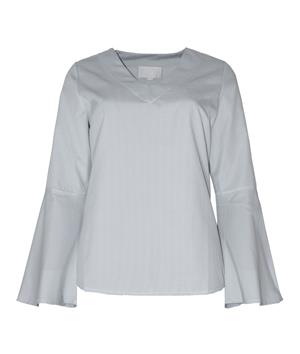 Çizgili Kolu Volan Bluz - Siyah