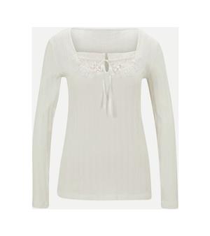 İşlemeli Tişört - Ekru