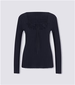 İşlemeli Tişört - Lacivert