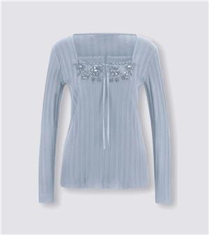 İşlemeli Tişört - Mavi