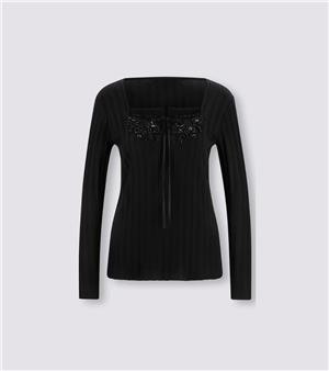 İşlemeli Tişört - Siyah