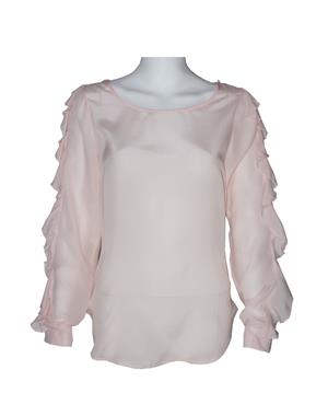 Kolları Fırfırlı Saf İpek Bluz - Gül Kurusu