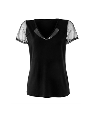 Şeffaf Tül detaylı Bluz - Siyah