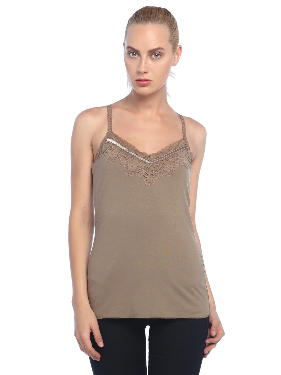 Askılı Dantel Atlet-Tişört - Haki