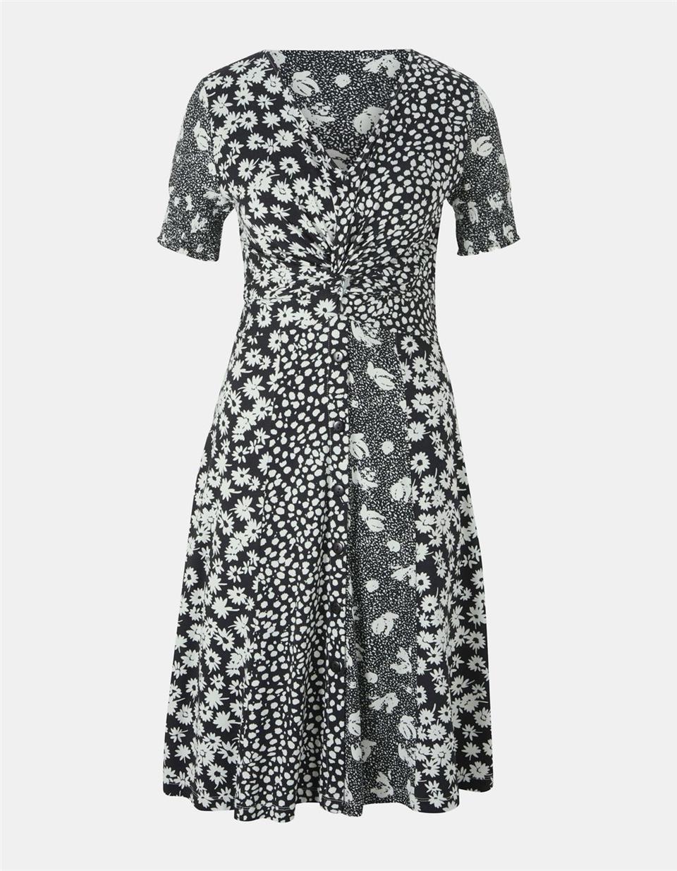 Baskılı Elbise - Siyah