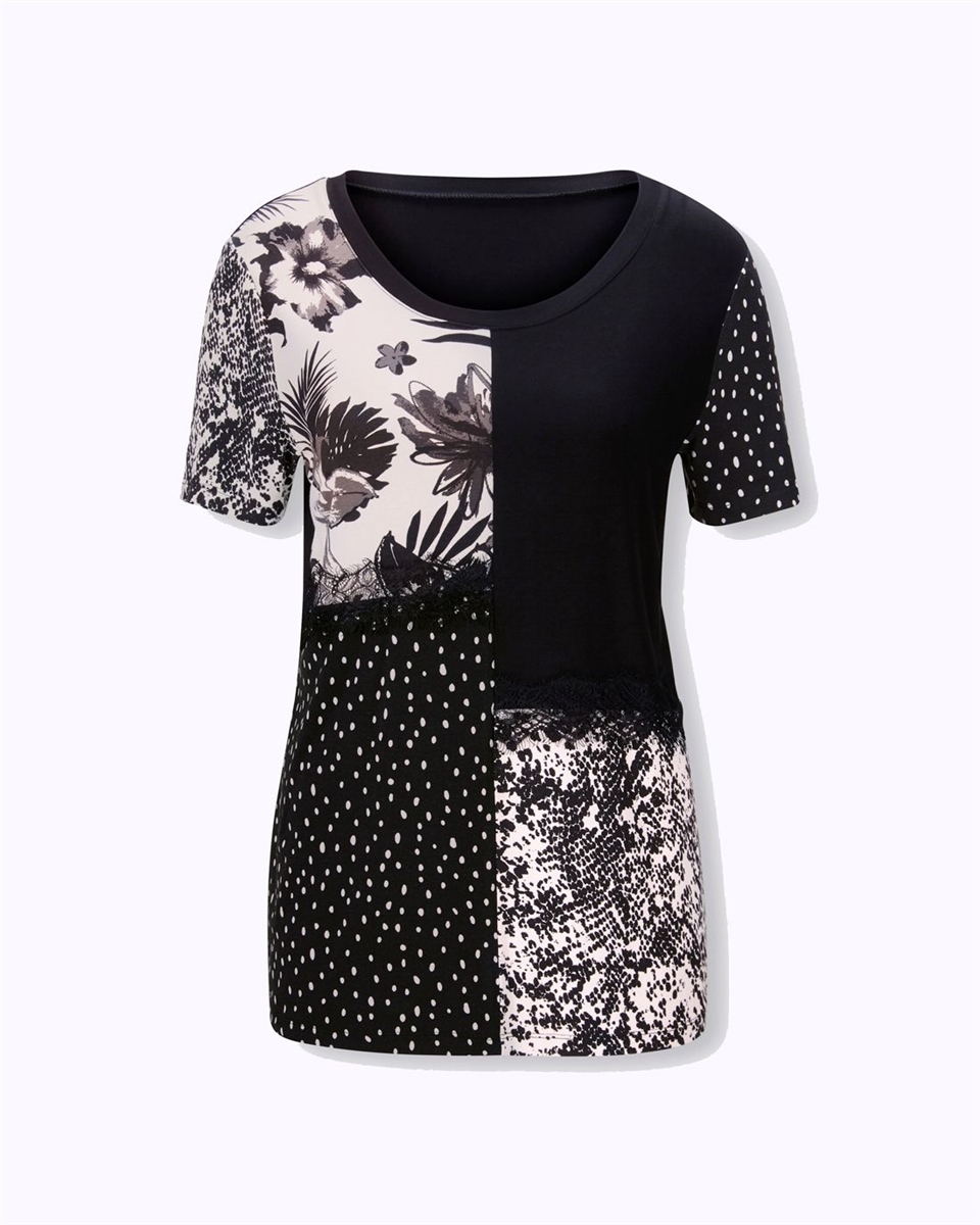 Basklılı Tişört - Siyah