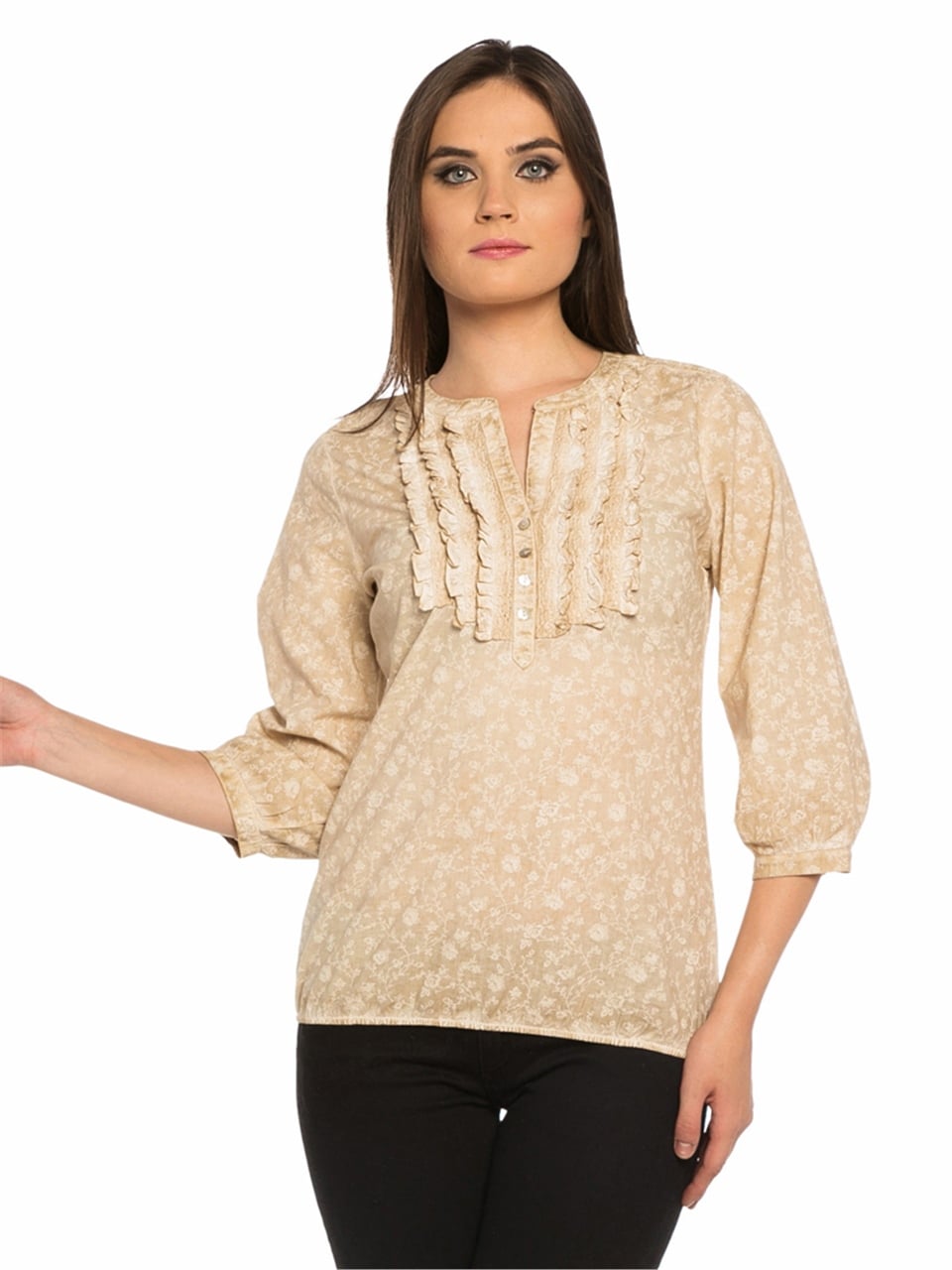 Batik Dantelli Tişört - Kum
