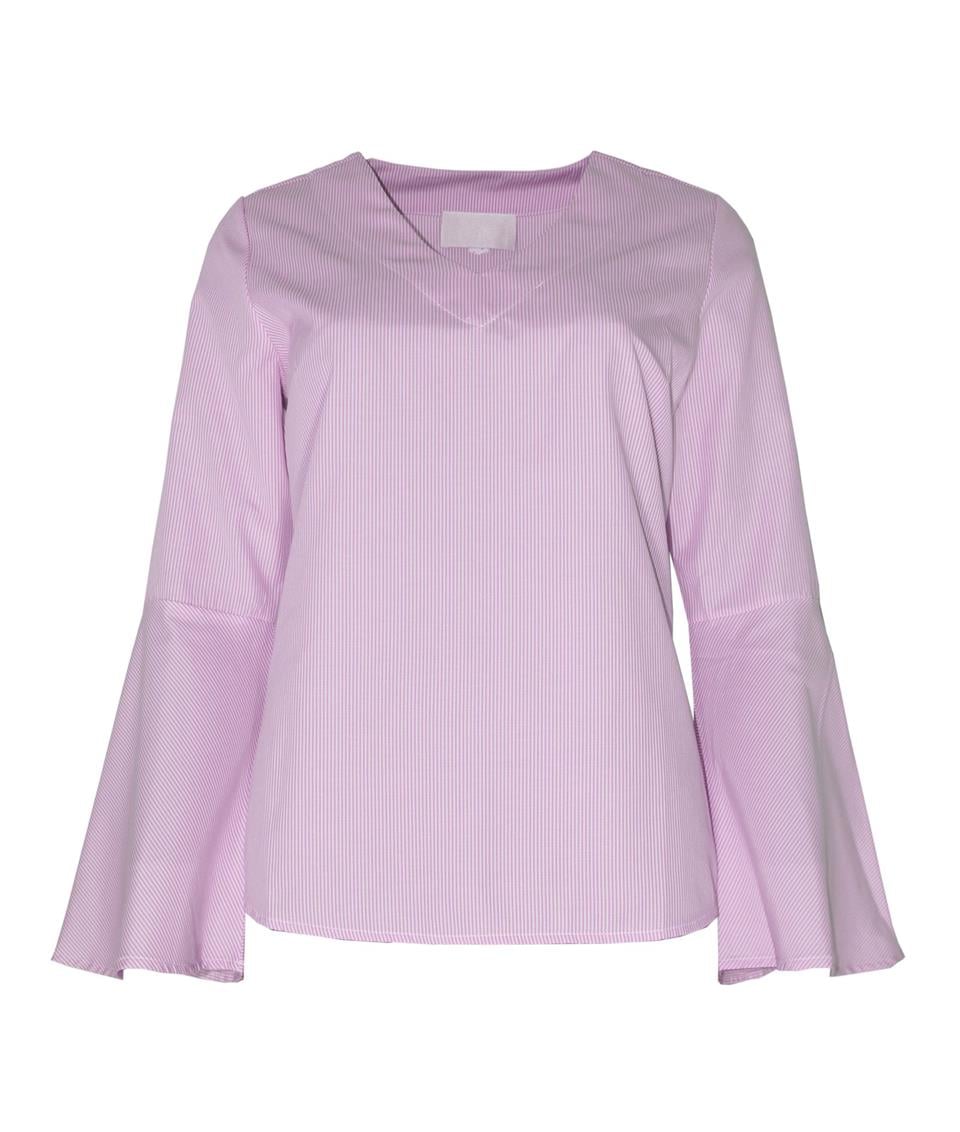 Çizgili Kolu Volan Bluz - Pembe