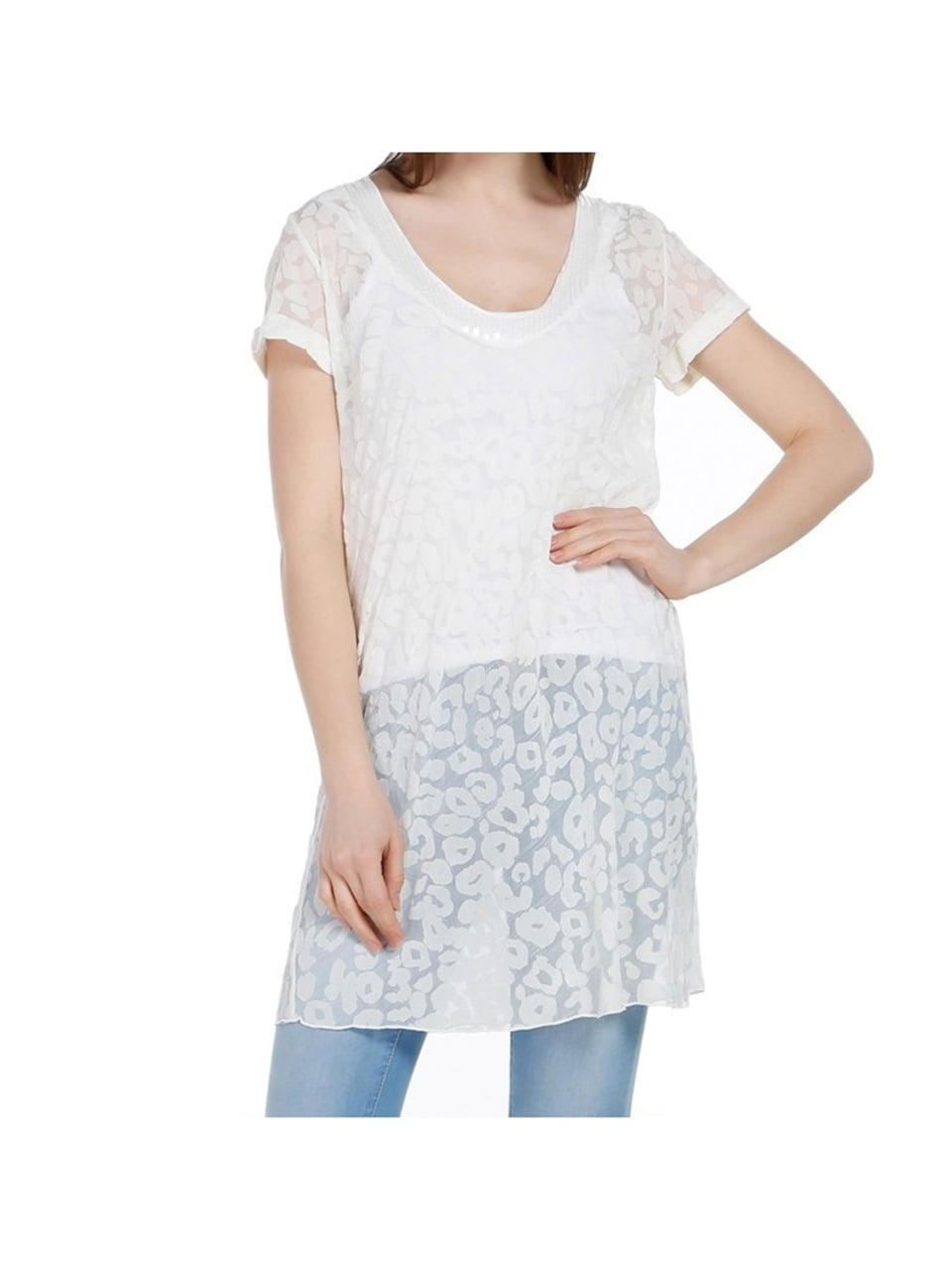 İpek Leopar Desenli Plaj Elbise - Krem