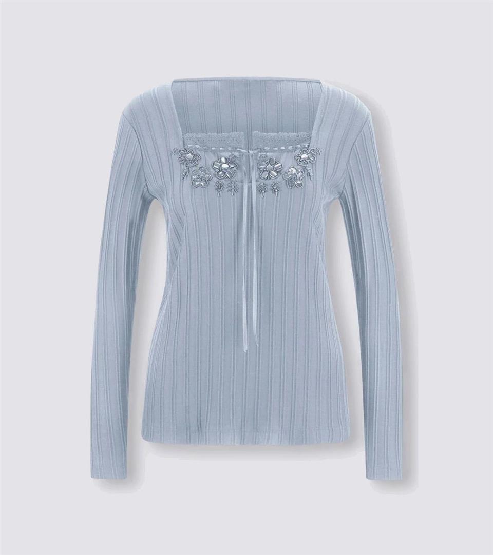 İşlemeli Tişört - Mavi