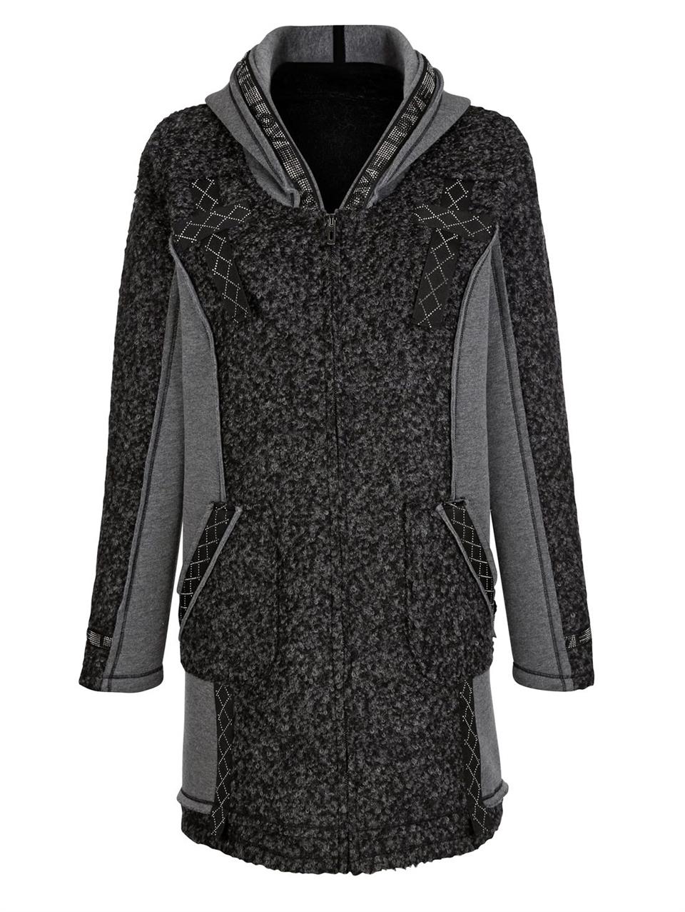 Kapşonlu Yünlü Uzun Ceket - Antrasit