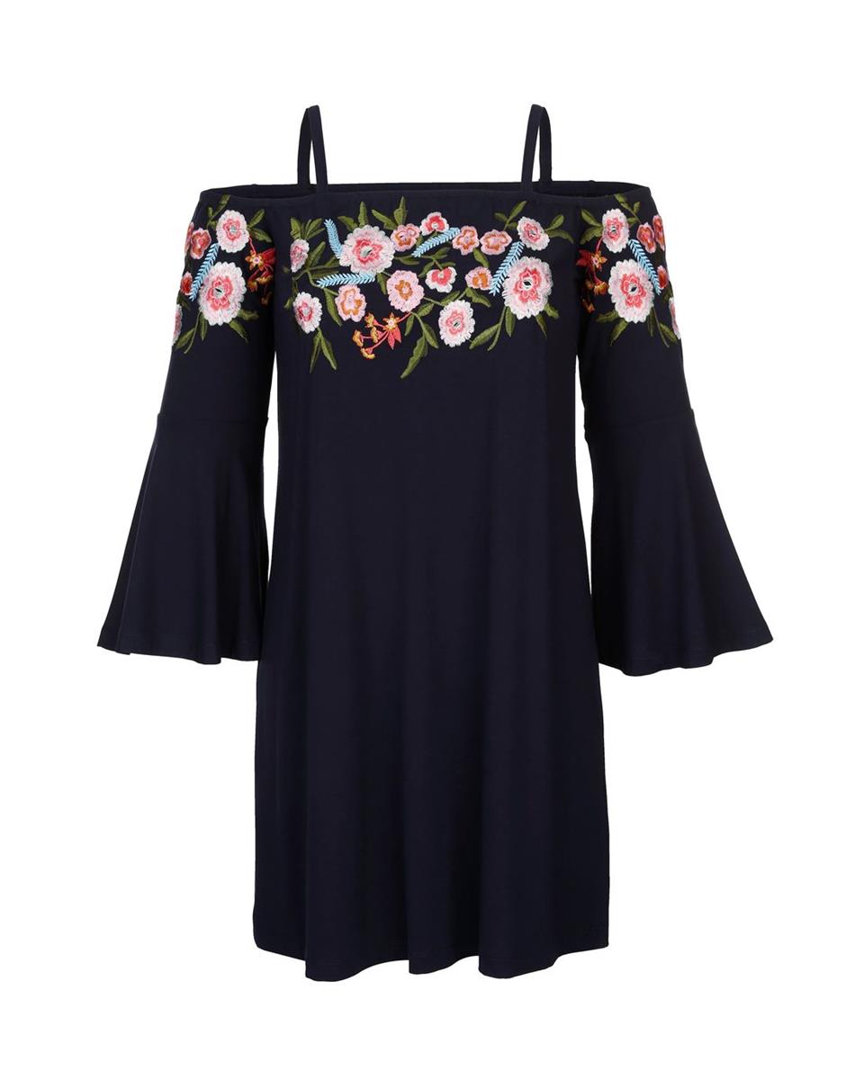 Nakışlı Plaj Elbise - Lacivert