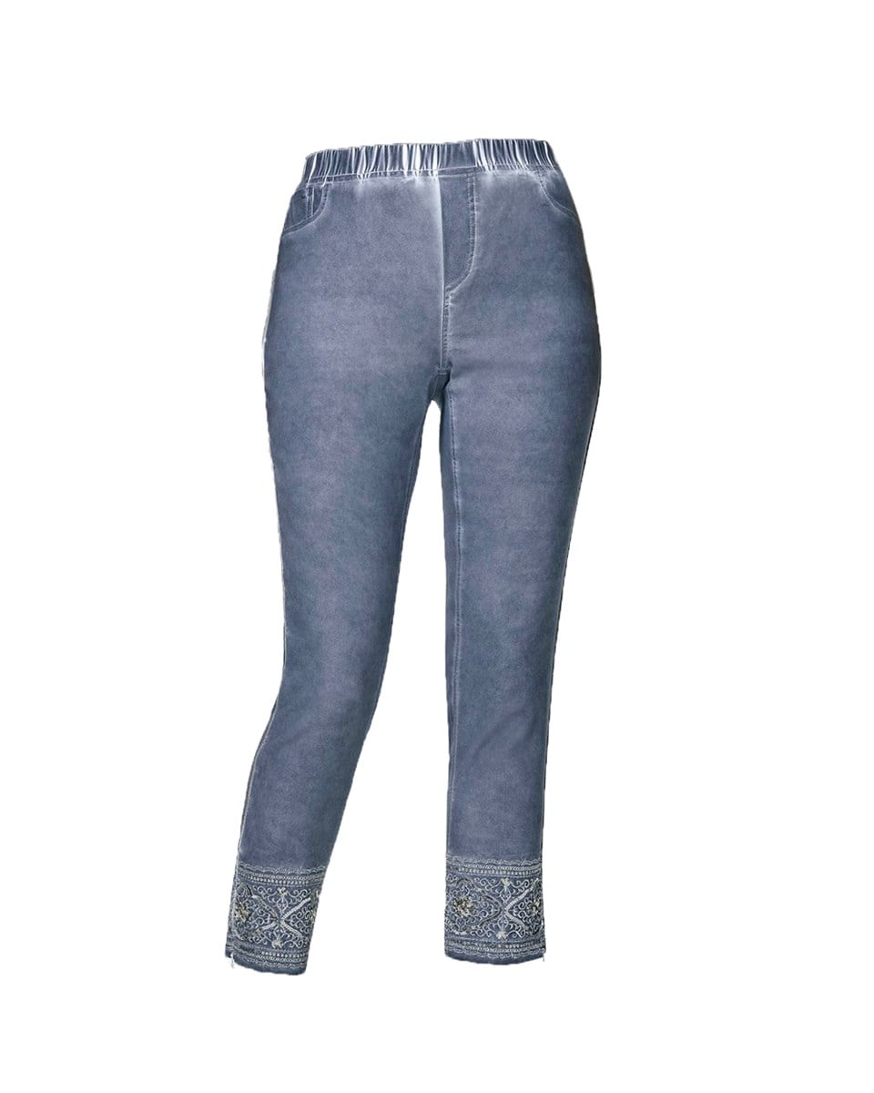 Payetli İşlemeli Pantolon - Mavi