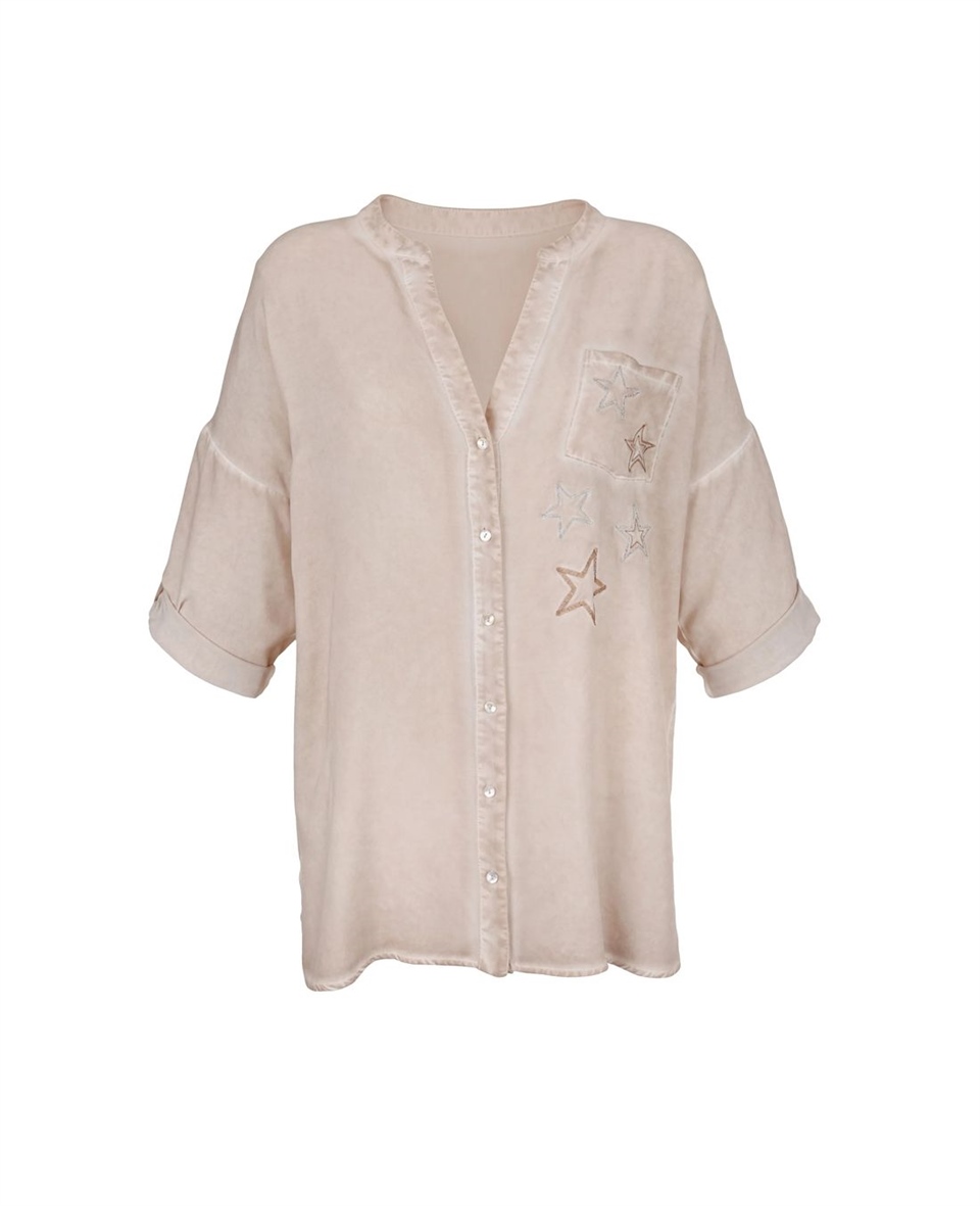 Rahat kesim işlemeli Gömlek - Kum