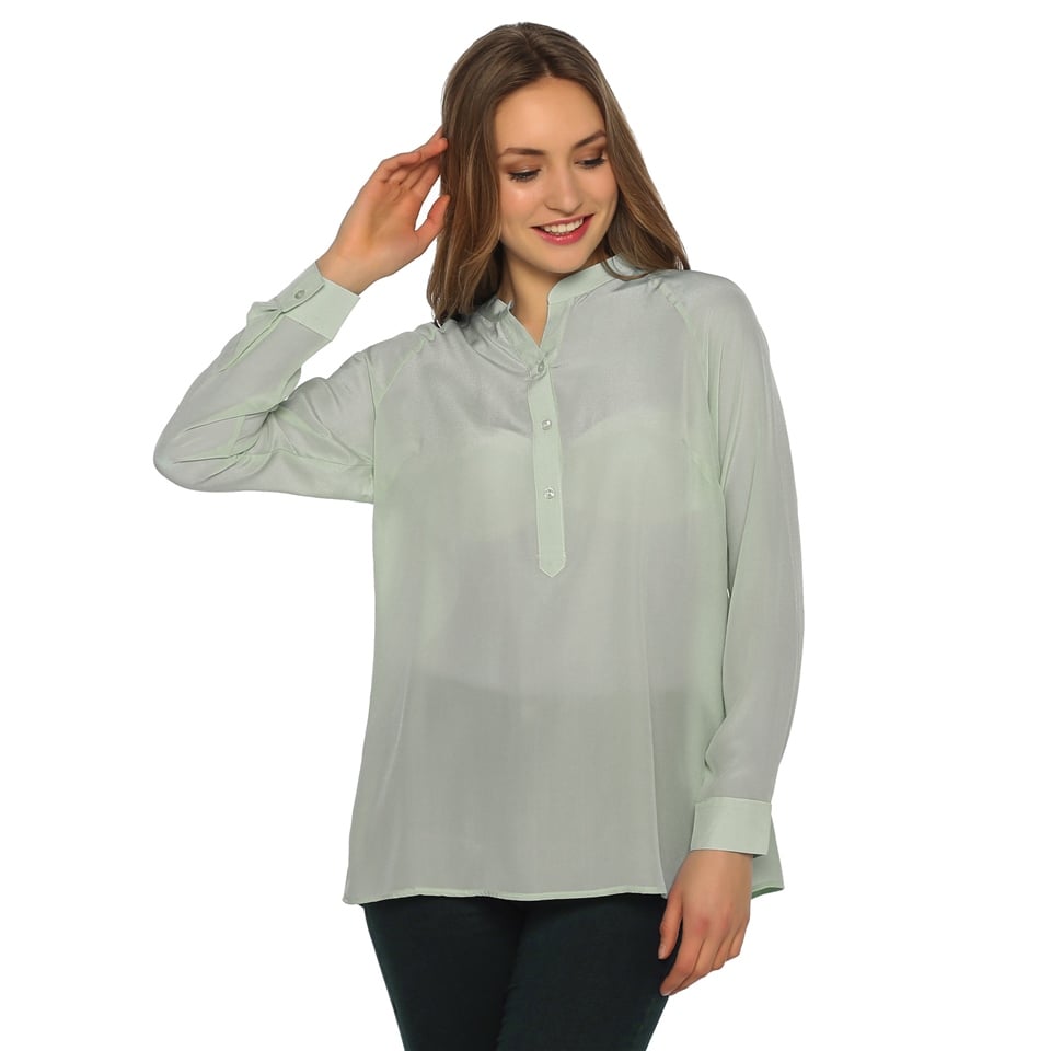 Saf İpek Bluz - Zeytin Yeşili