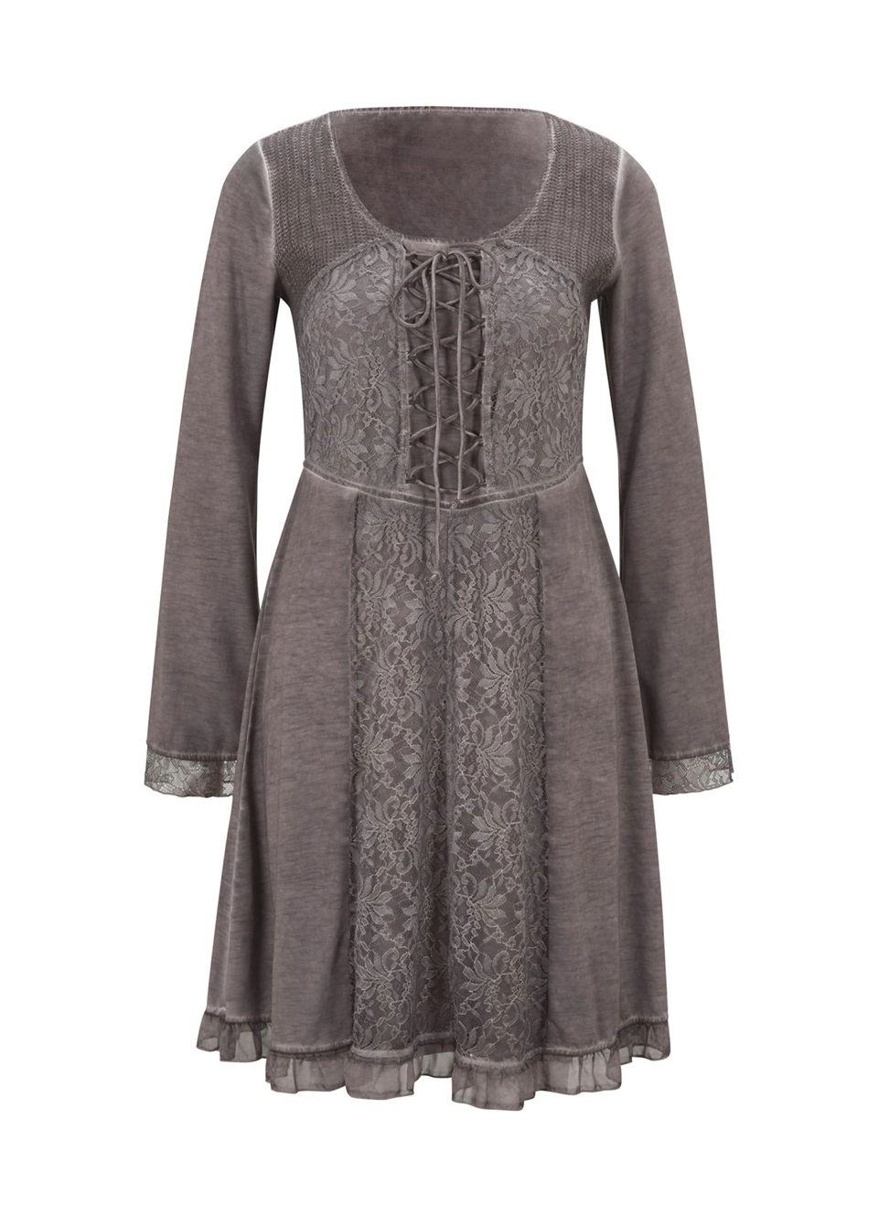 Şifon Dantelli Elbise - Vizon