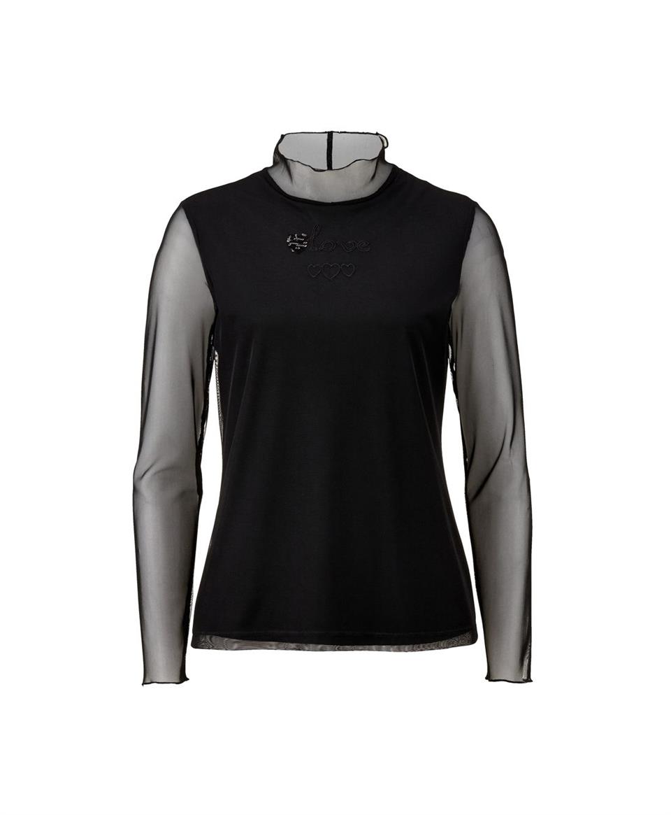 Tül İşlemli Bluz - Siyah