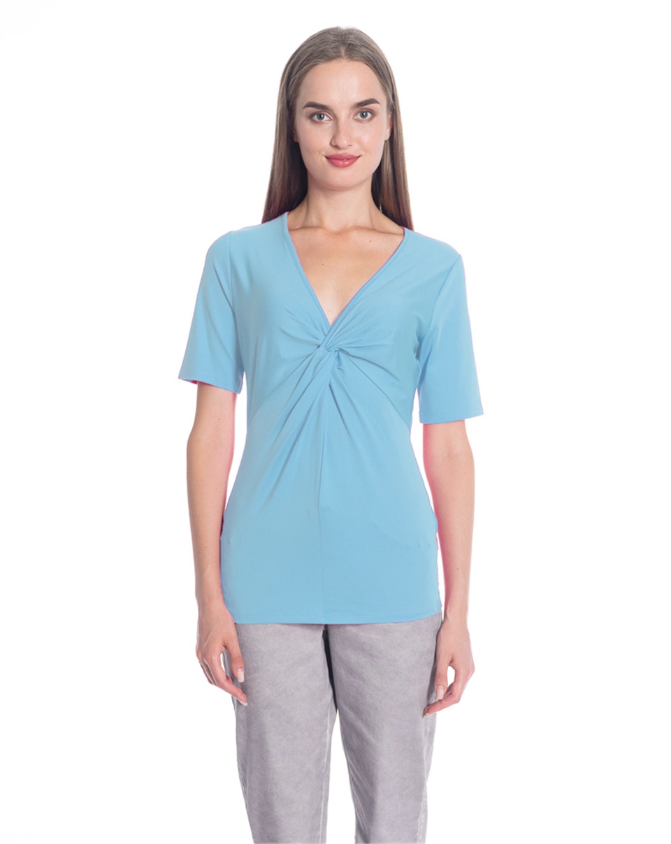 V yaka Tişört - Açık Mavi