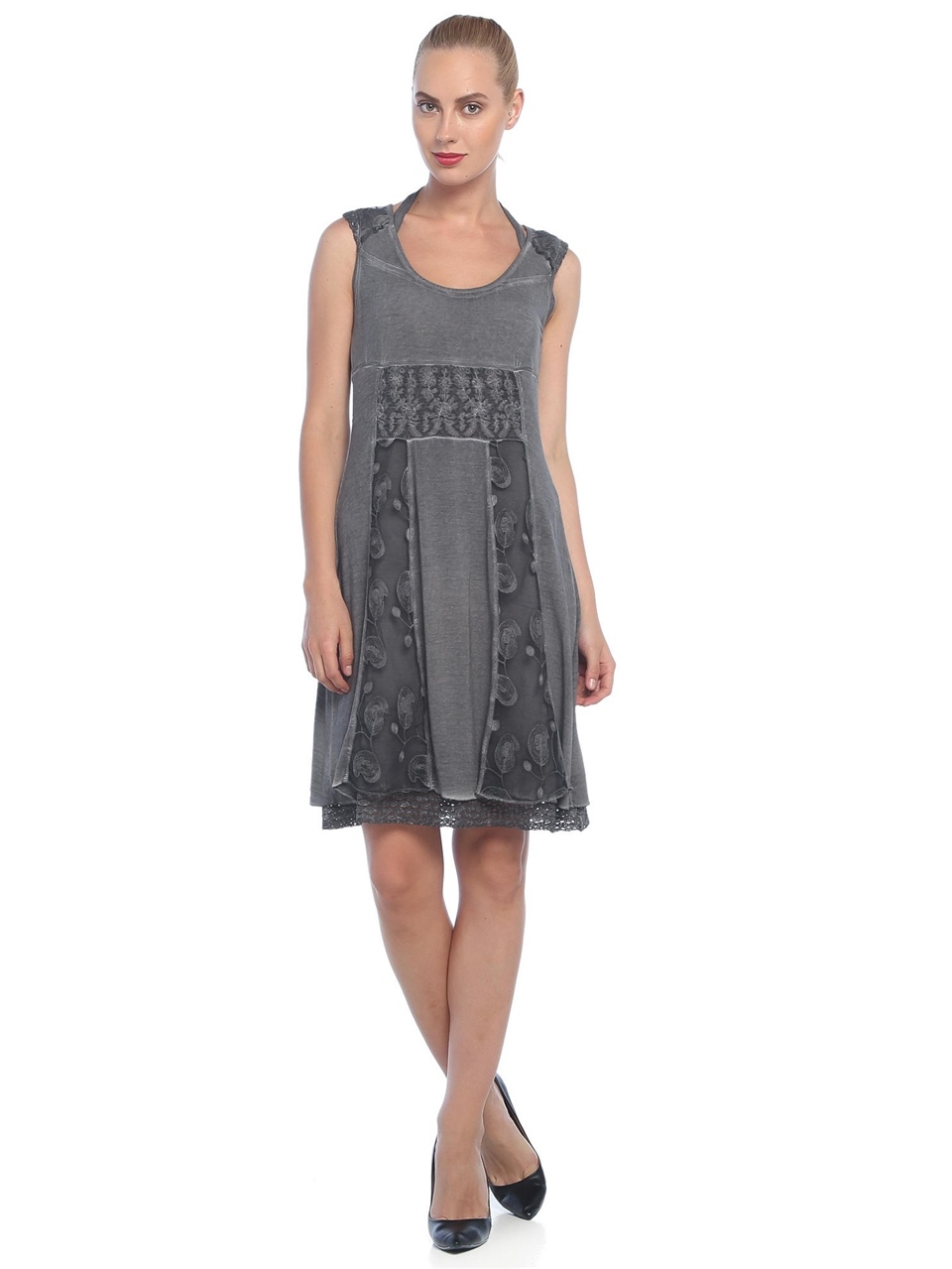 Vintage Dantelli Elbise - Vizon