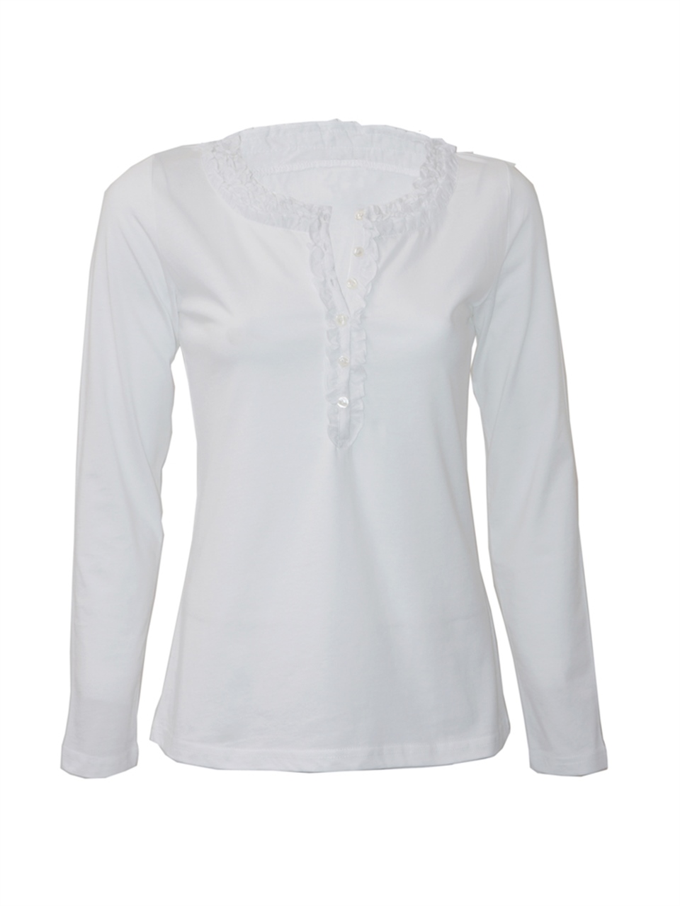 Yakası Fırfırlı T-shirt - Beyaz