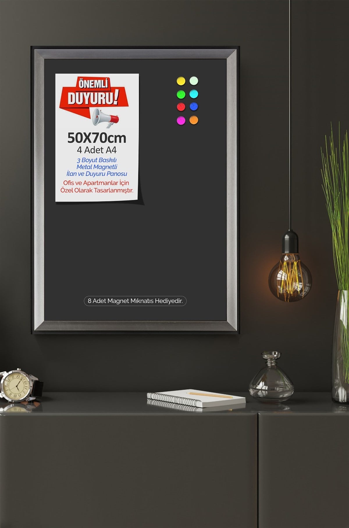 Apartman Duyuru ve İlan Panosu Mıknatıslı Metal Levha 50x70 