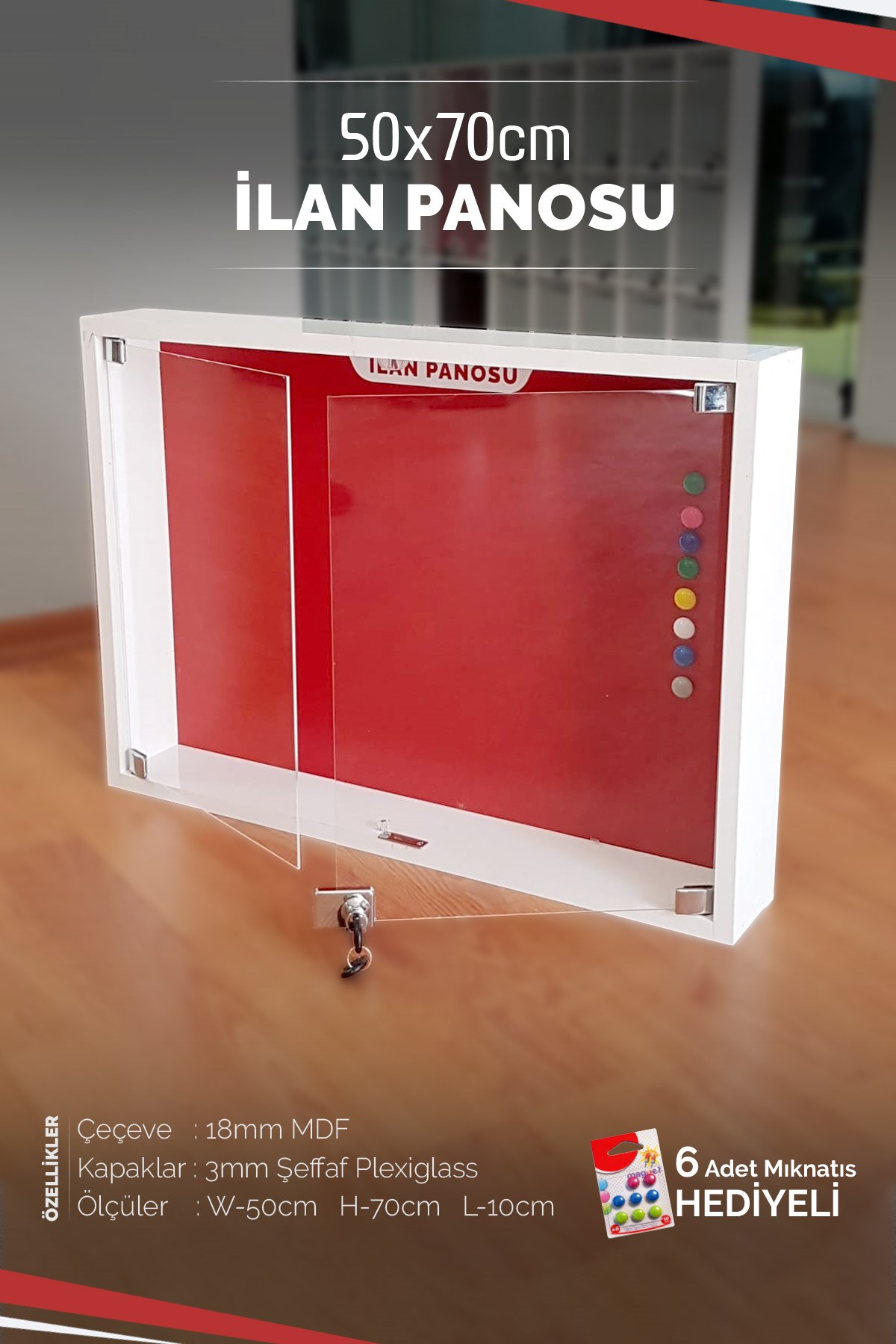Apartman İlan Panosu-50X70cm (yatay)MDF ve Pleksi Kapaklı