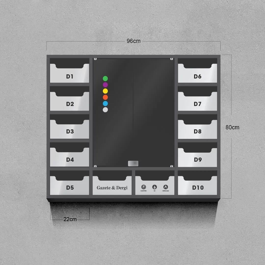Lux 10-12 Dairelik Kilitsiz Apartman İlan Panosu ve Posta Kutusu