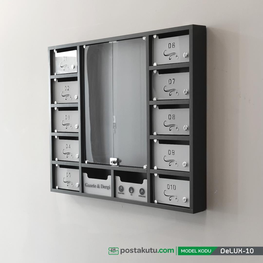 Delux 10-12 Dairelik Kilitli Apartman İlan Panosu ve Posta Kutusu