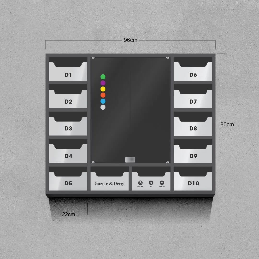 Lux 10-12 Dairelik Kilitsiz Apartman İlan Panosu ve Posta Kutusu