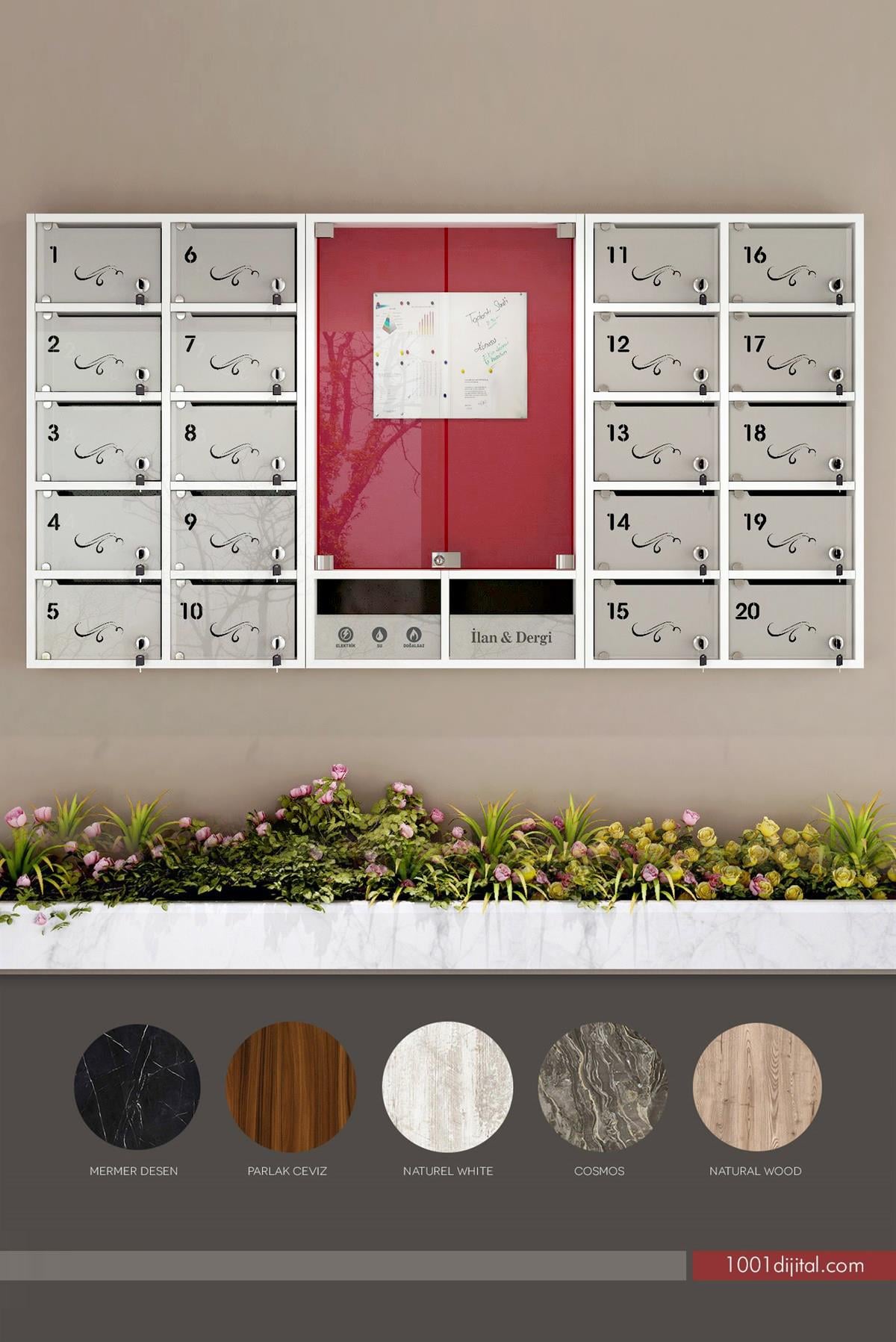 20 Dairelik Apartman İlan Panolu Posta Kutusu