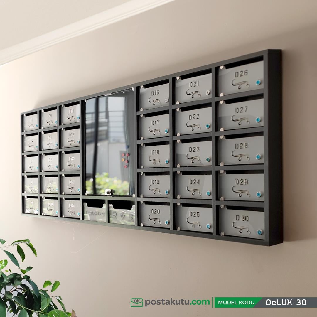Delux 30 Dairelik Kilitli Apartman İlan Panosu ve Posta Kutusu (Dikey Kapak)