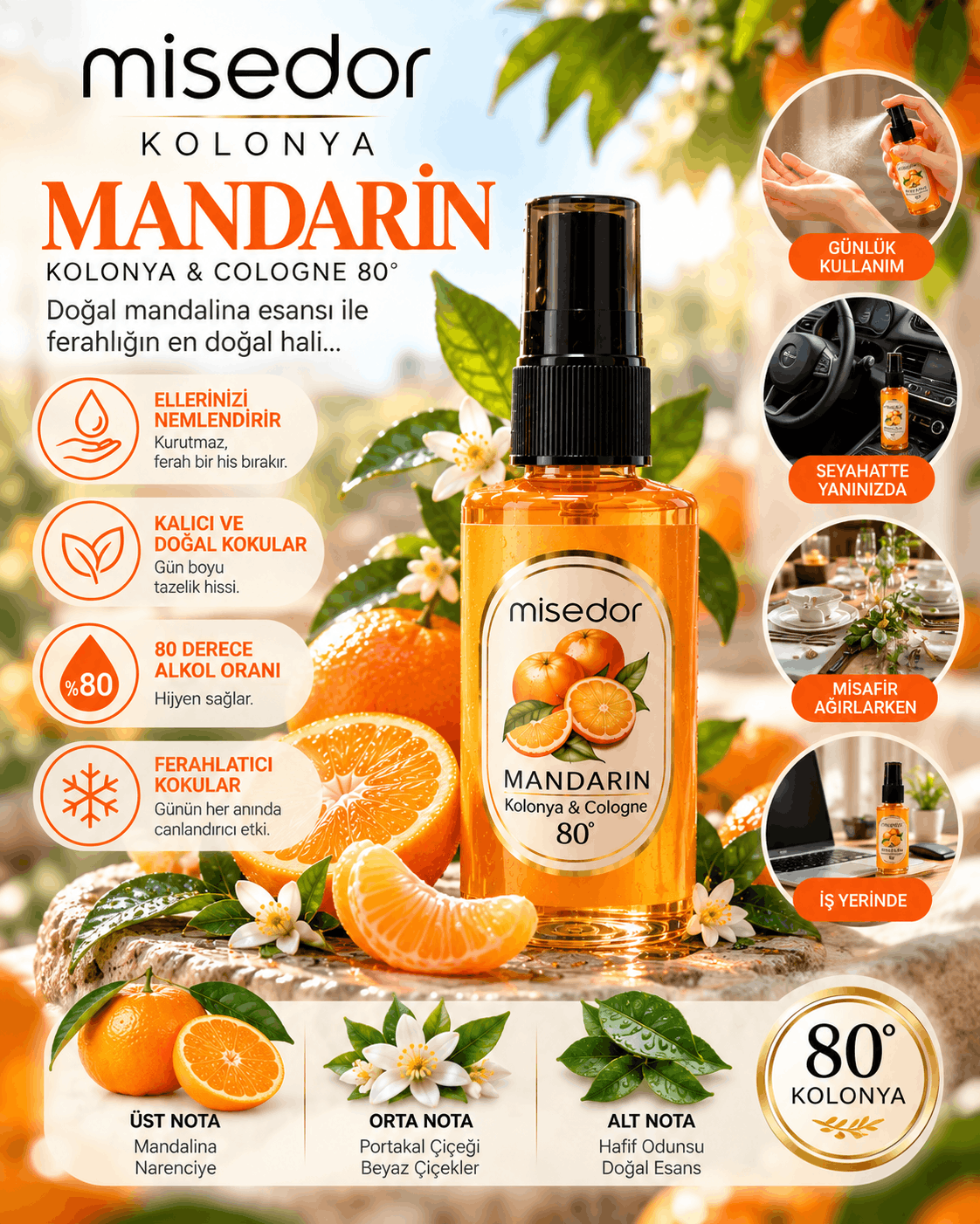 Misedor Mandarin 80° Kolonya 50ml