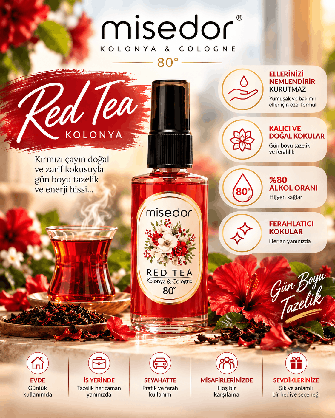 Misedor Red Tea 80° Kolonya 50ml
