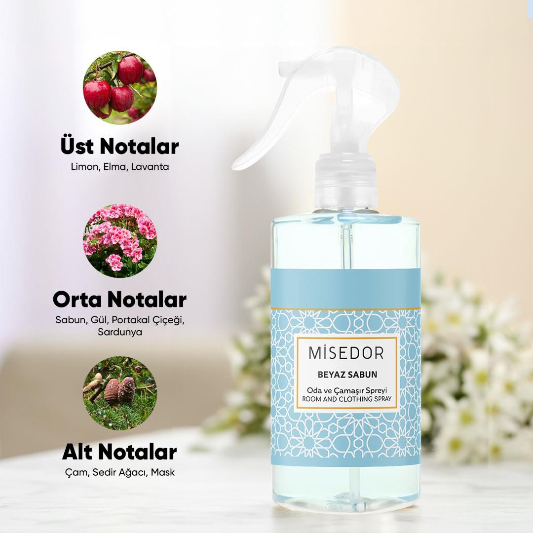 Misedor 2 li Set Beyaz Sabun ve Saray Çiçeği Oda ve Çamaşır Spreyi 330 ml