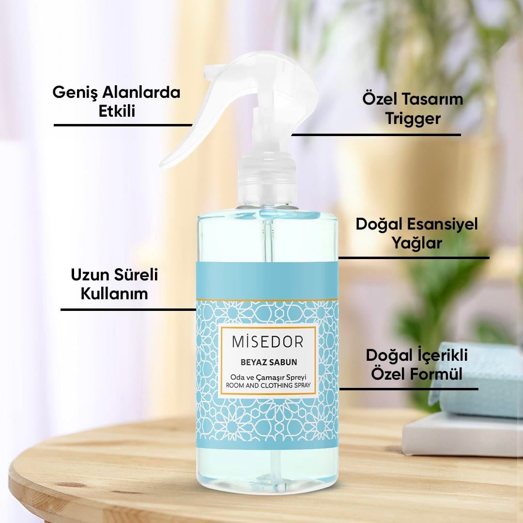 Misedor 2 li Set Beyaz Sabun ve Gül Bahçesi Oda ve Çamaşır Spreyi 330 ml