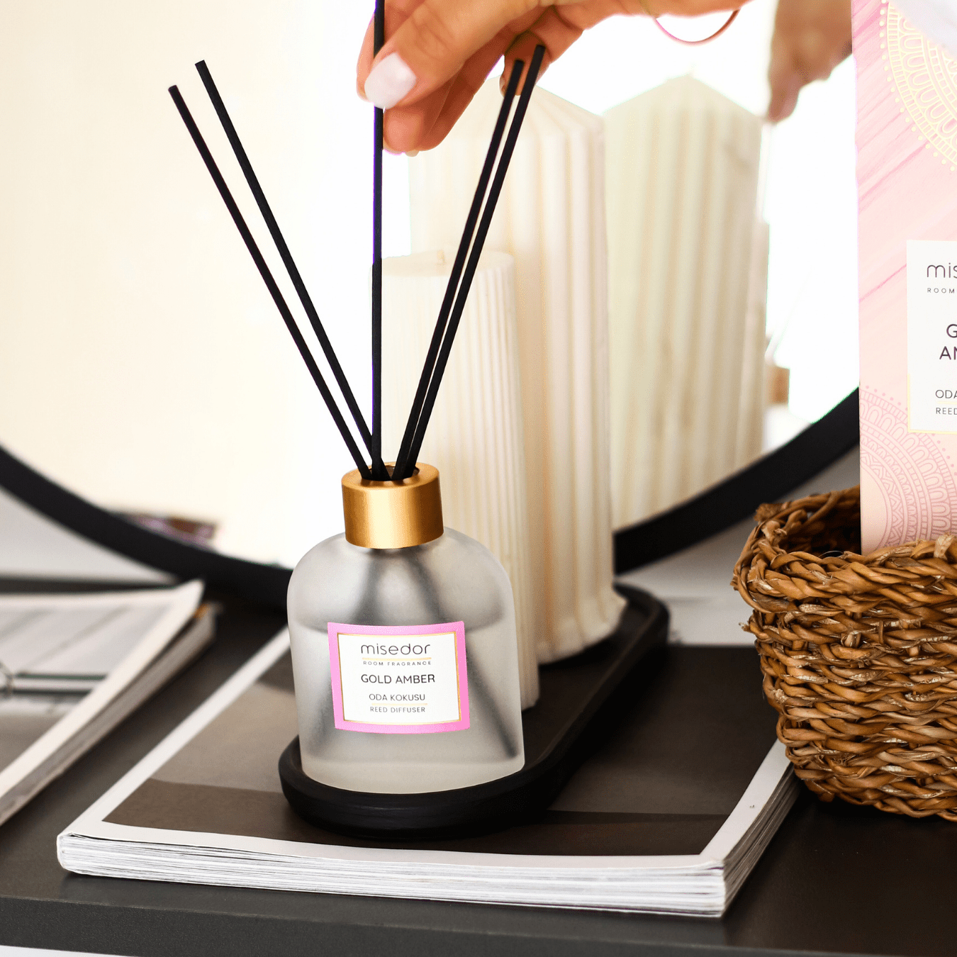 Misedor 2li Set Gold Amber Çubuklu Oda Kokusu ve Oda Spreyi