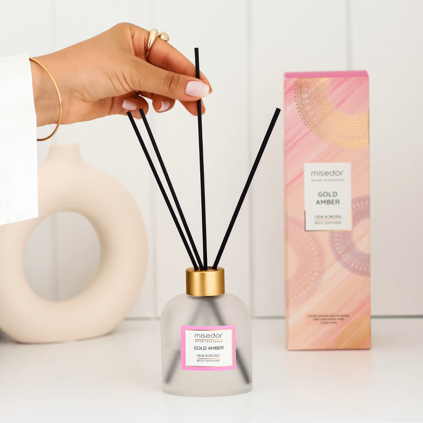 Misedor 2li Set Gold Amber Çubuklu Oda Kokusu ve Oda Spreyi