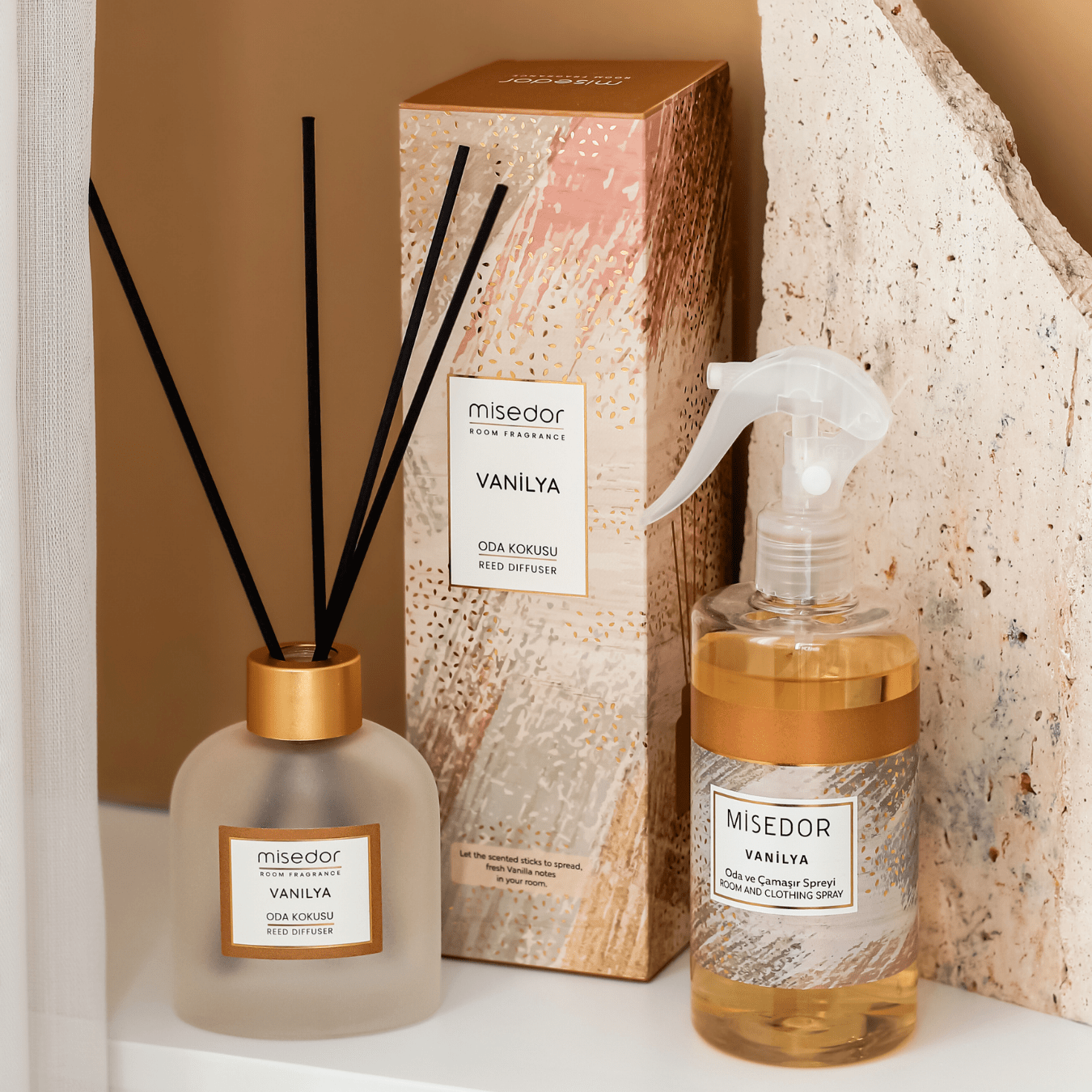Misedor 2li Set Vanilya Çubuklu Oda Kokusu ve Oda Spreyi