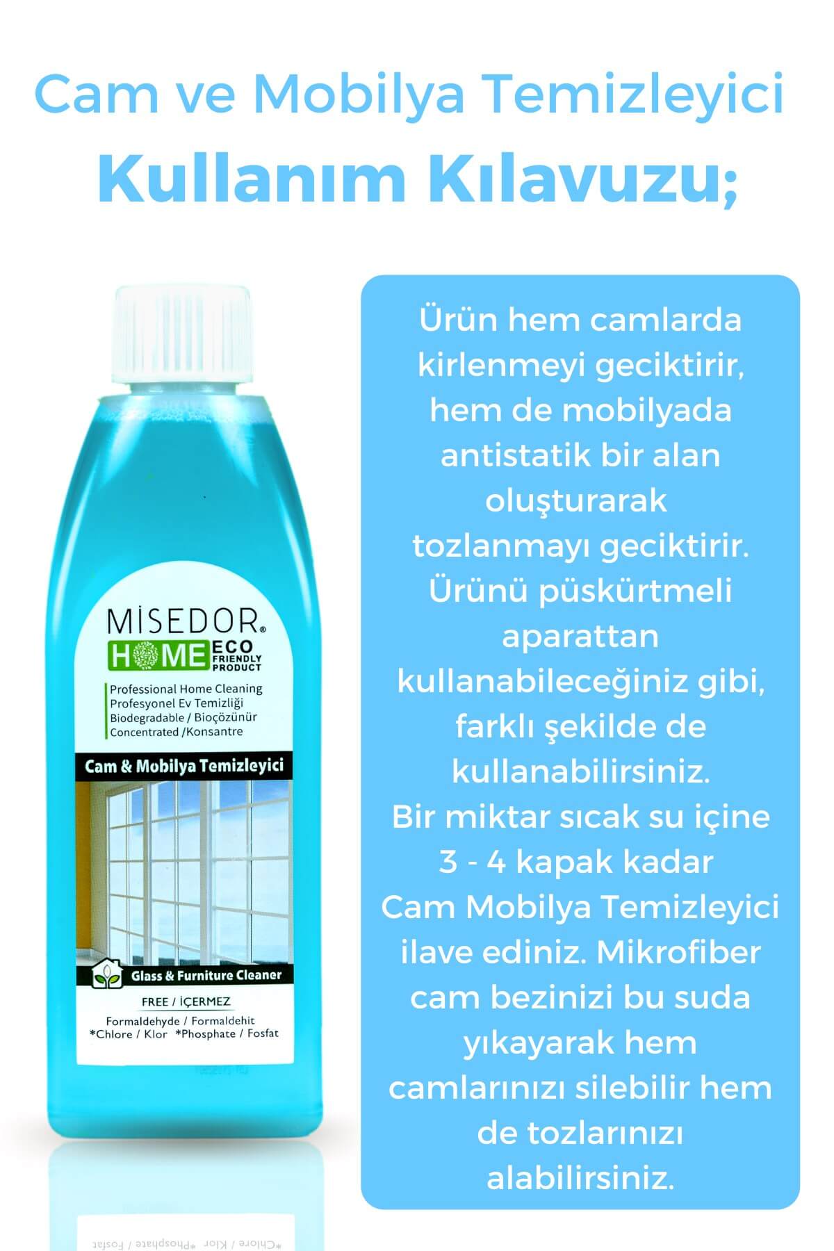 Misedor 3 lü Set Doğal Cam ve Mobilya Temizleyici 400 ml