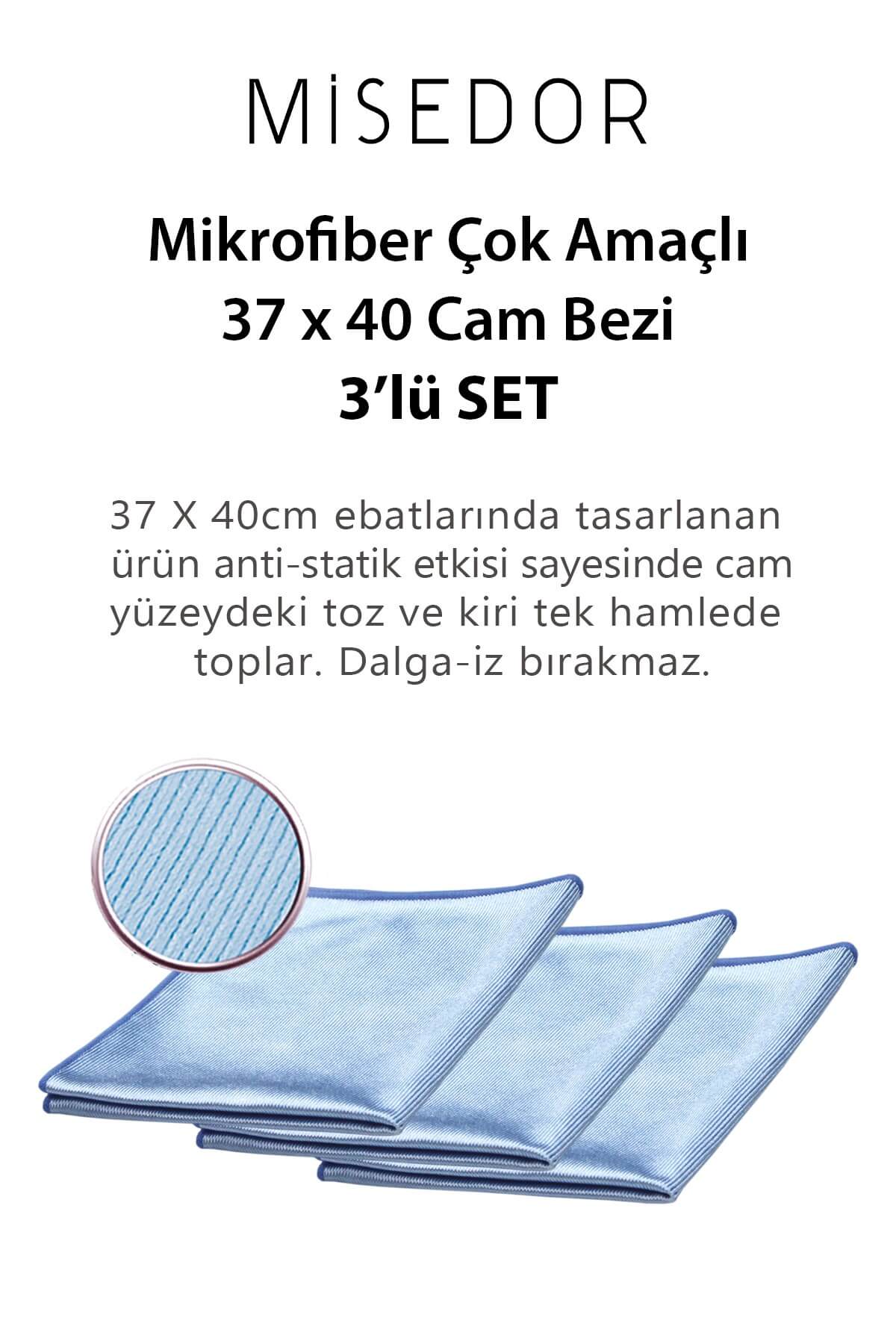 MisedorMisedor Mikrofiber Cam Bezi ve Temizlik Bezi 37x40Misedor Mikrofiber 3 lü Set Cam ve Temizlik Bezi 37x40