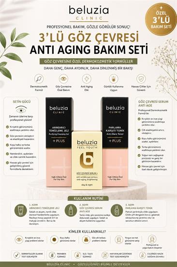 Beluzia (KAMPANYA 3lü Set) Göz Çevresi Serum & Yağlı Cilt Arındırıcı Cilt Bakım Seti (Tonik+Jel)
